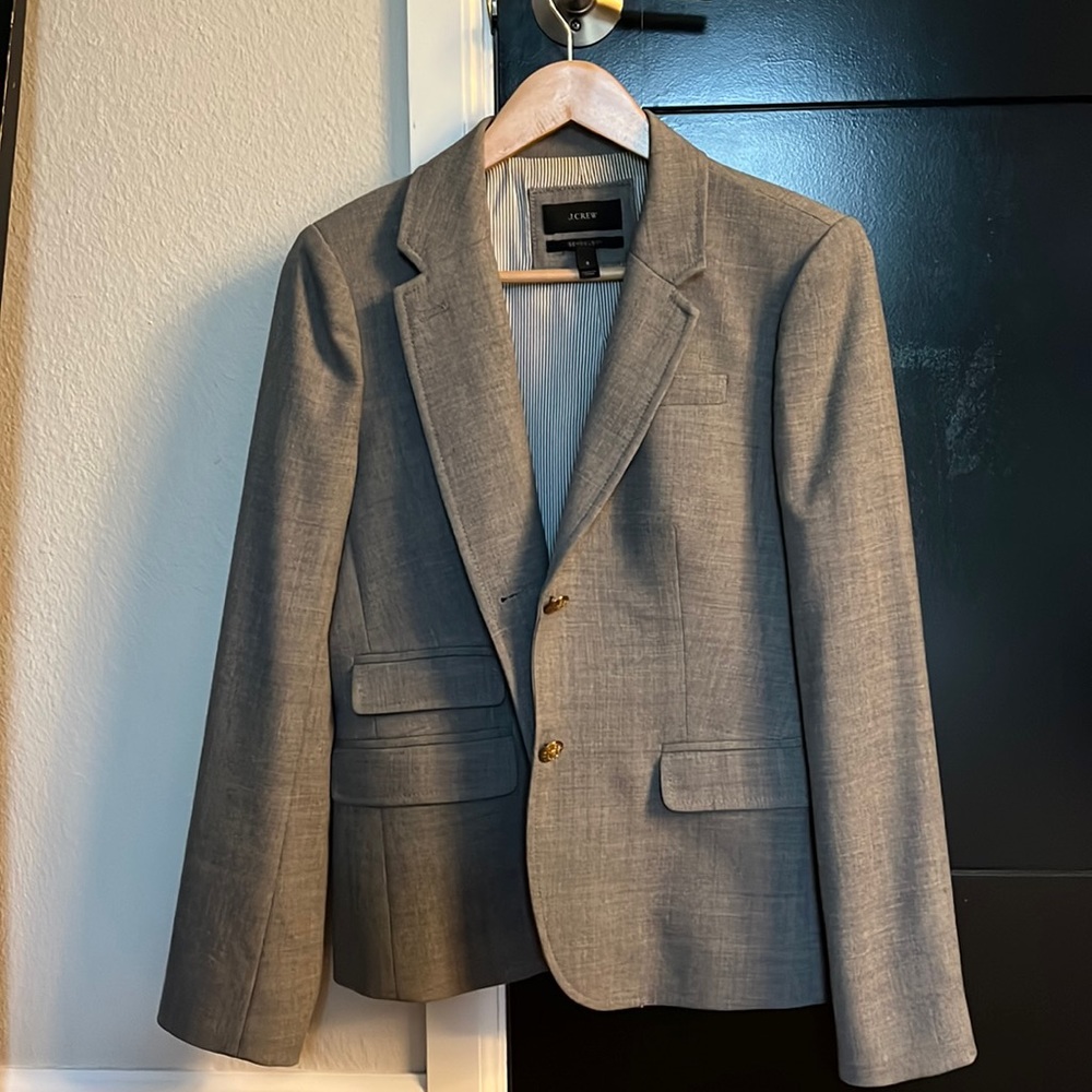 J. Crew gray wool schoolboy blazer.
